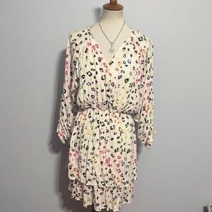 white birch Cream Multicolor Leopard Tiered V-Neck Mini Dress